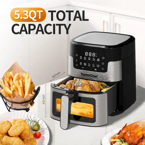 Miniatura 3 de TomaChef Freidora de aire 10 en 1, 5.3QT compacta sin aceite con ventana visible y canasta apta para lavaplatos, cocina saludable, control digital
