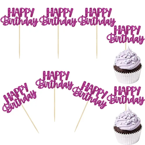 Miniatura 25 de Gyufise 24 piezas Adornos para pastel de cumpleaños con púas brillantes para magdalenas, para celebrar la decoración de pastel de fiesta temática