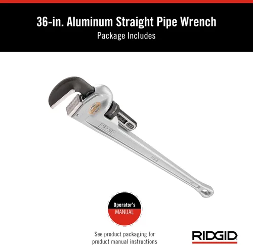 Miniatura 7 de RIDGID 31110 Modelo 836 Llave de tubería de plomería recta de aluminio de 36 pulgadas, plata, fabricada en los Estados Unidos
