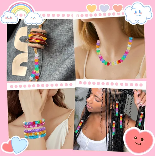 Miniatura 5 de Amaney - 500 cuentas de plástico para poni de 0.236 x 0.354 in, mezcla de colores mezclados con purpurina transparente