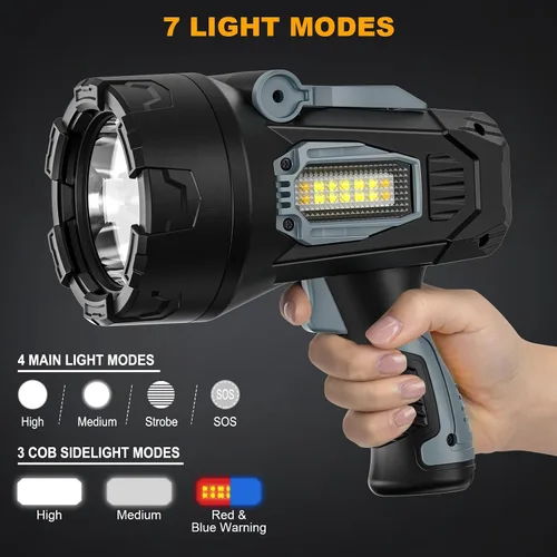 Miniatura 4 de Foco Recargable, 99000 Lúmenes Linterna LED Súper Brillante con Luz COB, 10000mAh Luces de Foco, Linterna de Mano para Caza Navegación Exterior
