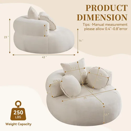 Miniatura 2 de WUTUTUEE Silla Sofá de Piso Redonda de Gran Tamaño, Chaise Lounge Circular de Chenilla Comprimida, Sin Montaje, Silla de Barril Sin Huesos, Sofá
