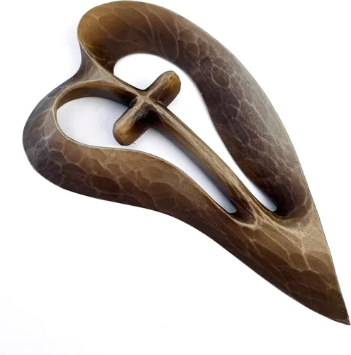 Miniatura 10 de Cruz de mano de madera, cruz de madera hecha a mano, cruz de diseño de corazón, cruz tallada en madera, cruces decorativas para pared grande y Negro