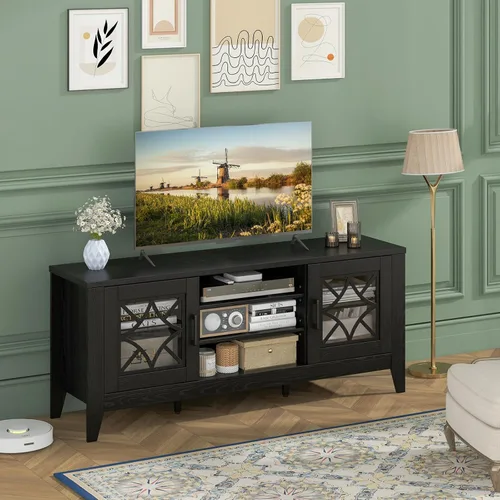 Miniatura 3 de Tangkula Soporte de TV de granja para televisores de hasta 65 pulgadas, centro de entretenimiento multimedia clásico con armarios de puerta