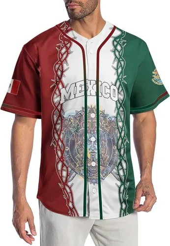Miniatura 4 de HYPERFAVOR Camiseta de México con botón completo para hombre, camiseta de béisbol de México para hombre, camisas de manga corta para hombre, regalos
