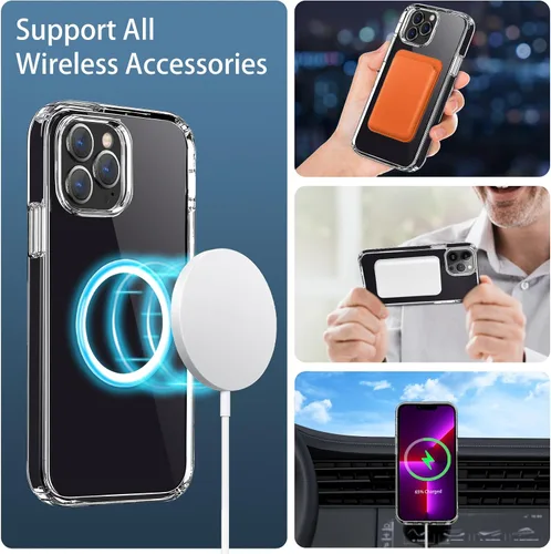 Miniatura 5 de Funda magnética compatible con iPhone 13 Pro, compatible con carga inalámbrica MagSafe, parte trasera transparente antiarañazos, a prueba de golpes