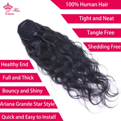 Miniatura 3 de Extensiones de cabello humano con clip en cola de caballo con cordón, cola de caballo brasileña, cola de caballo para mujer, productos Queen Hair