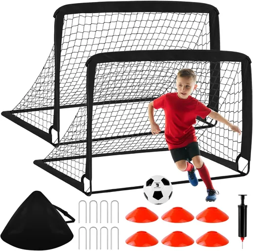 Juego de 2 porterías de fútbol para niños para patio trasero, paquete de 2 redes de fútbol portátiles de 4 x 3 pies, equipo de entrenamiento con