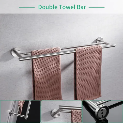 Miniatura 4 de Miyili BS01N4 - Juego de accesorios de baño de 4 piezas, acero inoxidable cepillado, soporte para pared, incluye toallero doble, toallero de mano