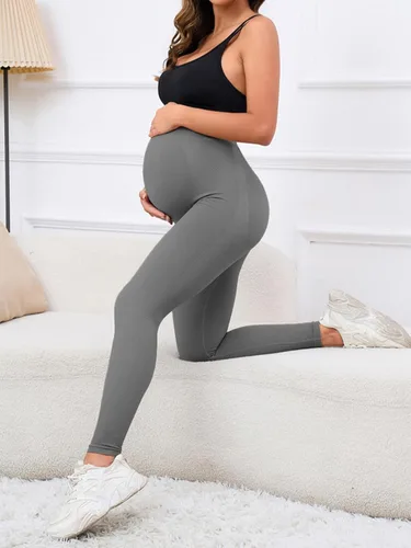 Miniatura 4 de X-SNOW FALCON Pantalones de maternidad para mujer, 2 piezas, sin costuras, leggings de yoga sobre el vientre para entrenamientos y uso diario