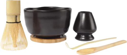 Miniatura 2 de BambooMN Juego de iniciación de batidor de matcha: cuenco Chawan Matcha, batidor de té, chashaku, cuchara, soporte de matcha y posavasos de bambú