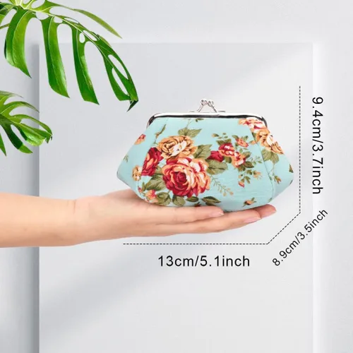 Miniatura 7 de Oyachic Monedero estampado vintage con hebilla y cierre de broche floral para mujeres y niñas