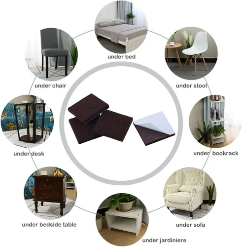 Miniatura 5 de uxcell 12 almohadillas para muebles cuadradas de 1 1/2 pulgadas, autoadhesivas, antideslizantes, antiarañazos, almohadillas de fieltro, protector