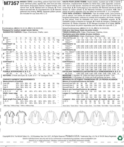 Miniatura 2 de McCall's Patrones M7357E50 M7357 Misses' Banded Tops con yugo, talla E5 (14-16-18-20-22)