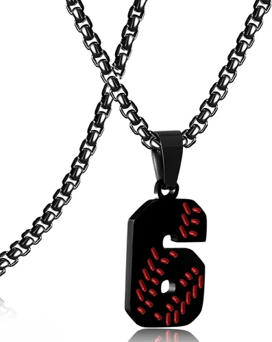 Miniatura 24 de SKQIR Colgante de número de jersey de béisbol para hombres y niños - Cadena de acero inoxidable para atletas - Negro