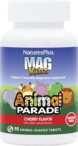 NaturesPlus Animal Parade MagKidz, sabor a cereza natural, 90 tabletas masticables con forma de animal, paquete de 2, apoyo para la salud ósea y