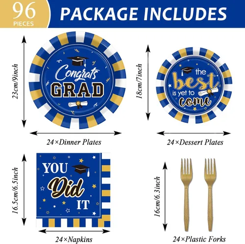 Miniatura 2 de Juego de 24 platos para fiesta de graduación y servilletas, suministros de felicitaciones para la clase de 2026, vajilla desechable, regalos