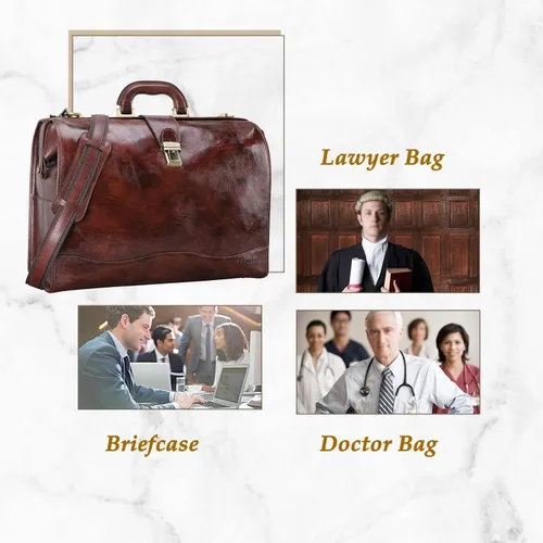 Miniatura 4 de Banuce Maletín de cuero vintage para hombres con cerradura para laptop de 15.6 pulgadas, bolsa de médico, funda rígida para adjuntar, Marrón