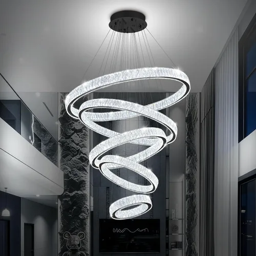 Miniatura 16 de Araña de Cristal LED Moderna Regulable de 8" Anillo Dorado Luminarias Colgantes para Isla de Cocina Comedor Sala de Estar