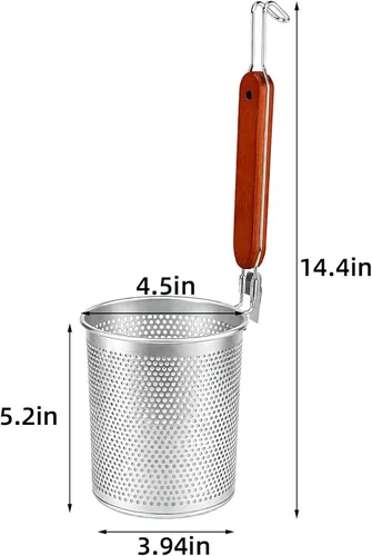 Miniatura 2 de Lawei Paquete de 3 coladores de cesta de pasta, colador de malla de acero inoxidable con mango de madera para cocinar, hervir, cocina, tamiz fino