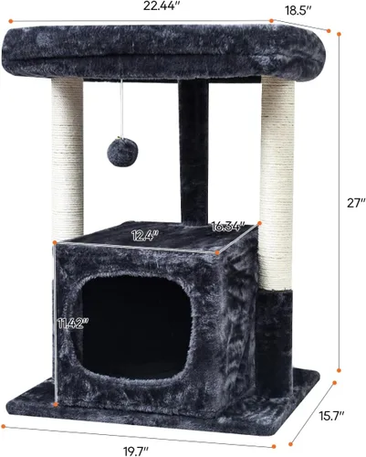 Miniatura 3 de SYANDLVY - Árbol para gatos para interiores grandes para adultos, torre de actividad moderna con postes de rascado, condominio con percha de felpa