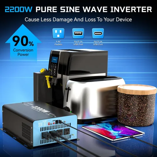 Miniatura 2 de OLTEANP Nuevo Inversor de onda sinusoidal pura de 2200 vatios actualizado, inversor de corriente de 12 V CC a 110 V CA con 4 salidas de CA, puerto