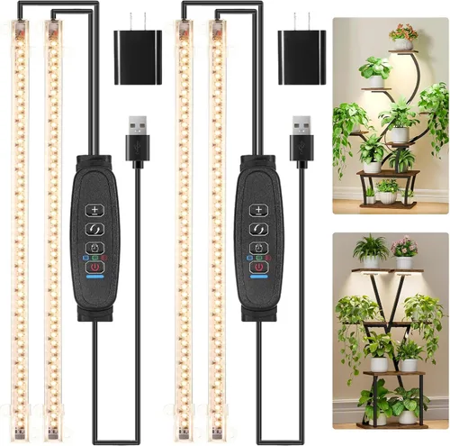 Miniatura 9 de RWNTAO Lámpara de cultivo de una tira de 2 unidades, tiras de luz LED de espectro completo para plantas de interior con temporizador de encendido