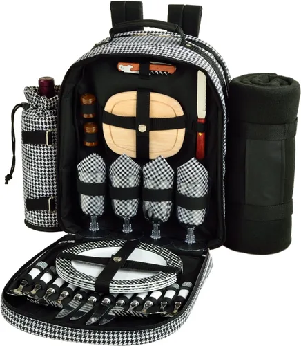 Miniatura 7 de Picnic at Ascot - Mochila de picnic ecológica para 4 personas equipada de lujo con enfriador, soporte de vino aislado y manta - Verde bosque