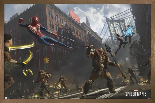 Miniatura 15 de Trends International Marvel's Spider-Man 2 - Póster de pared de lucha callejera con Kraven, 14.72 x 22.37 pulgadas, versión enmarcada en negro
