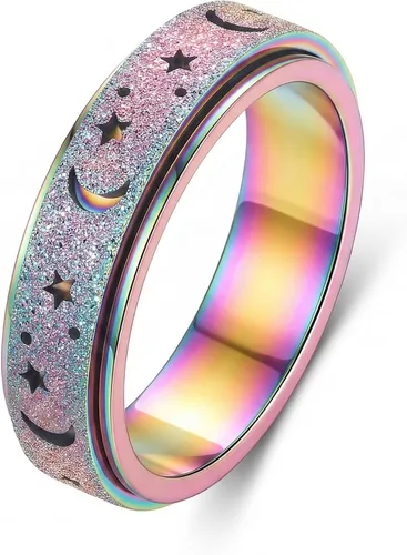 Miniatura 19 de ALEXTINA - Anillo de juguete para ansiedad para mujeres y hombres, giratorio, acero inoxidable, 0.24 y 0.31 pulgadas, alivio de ansiedad, para Arco