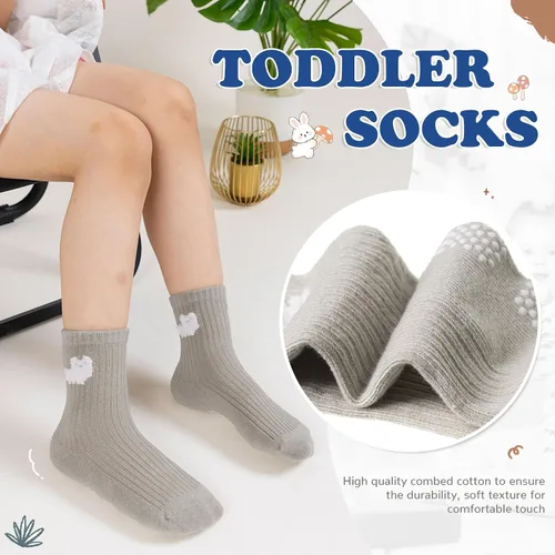 Miniatura 3 de WEVIAS Calcetines para bebés y niños con agarre antideslizante de algodón, calcetines antideslizantes para infantes, niños y niñas, 9 pares