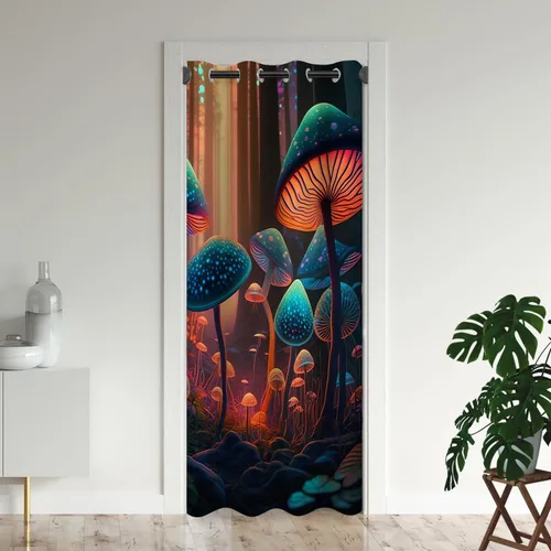 Cortinas opacas de hongos de fantasía para puertas, coloridas cortinas opacas de bosque de plantas hippie para armario de dormitorio de niños,