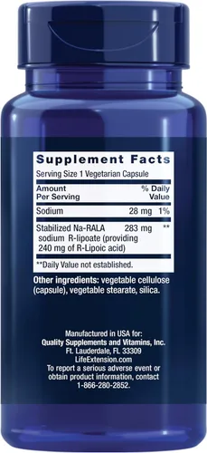 Miniatura 2 de Life Extension Ácido súper R-lipoico – Envejecimiento saludable, defensa del estrés oxidativo – con 240 mg de forma R activa de ácido R-lipoico