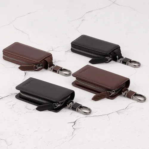 Miniatura 6 de VISOUL Funda de cuero para llavero de automóvil para hombres y mujeres, funda protectora de llavero inteligente con gancho de metal y llavero