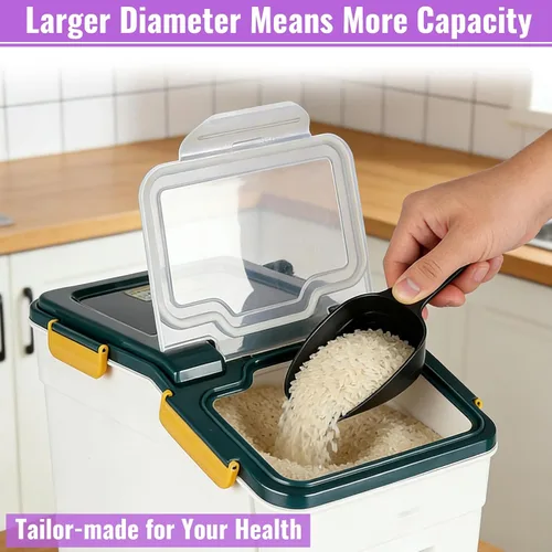 Miniatura 6 de Contenedor de arroz de 25 libras de harina a granel para almacenamiento de azúcar, contenedor de plástico para cereales secos con cuchara y taza