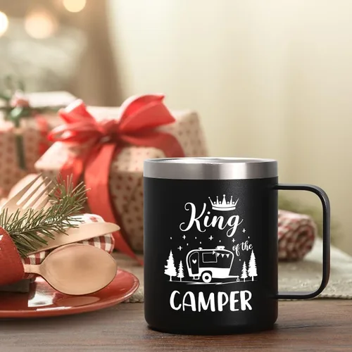 Miniatura 5 de Lifecapido Regalos de campamento para hombres, taza de café aislada King Of The Camper de 12 onzas, regalo de cumpleaños, regalo de Navidad, regalos