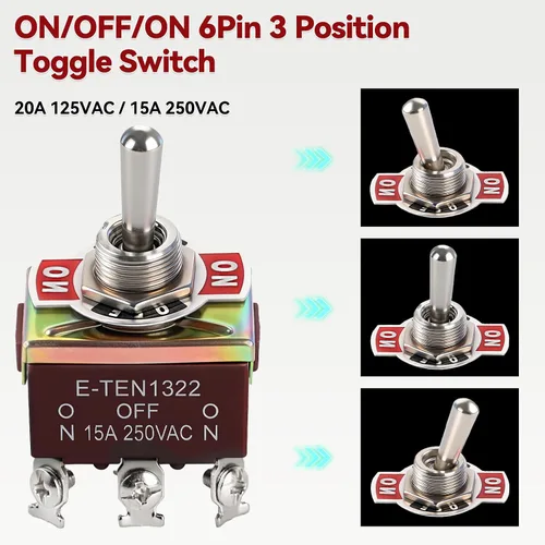 Miniatura 3 de 5Pack 6 Pin Waterproof Toggle Switch 3 Position ON-Off-ON 30A 12VDC/15A 250VAC Marine DPDT Toggle Switch with Weatherproof Boot Cap Cover for Car