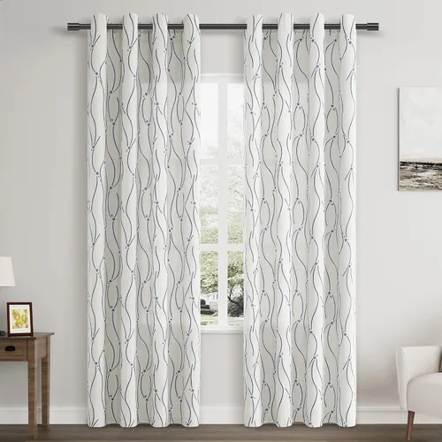 Miniatura 32 de Joywell Cortinas jacquard con ojales para sala de estar, 108 pulgadas de largo, línea ondulada negra con patrón de puntos, cortinas bordadas