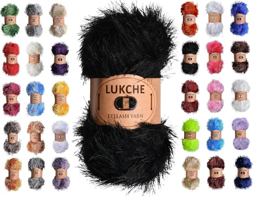 Miniatura 44 de Hilo de Pelo de Pestañas de Diversión de Lana de Felpa Premium 100% Poliéster 164 Yardas (150 Mt), 3.53 Oz (100 Gr) Hilo de Crochet Colorido DIY