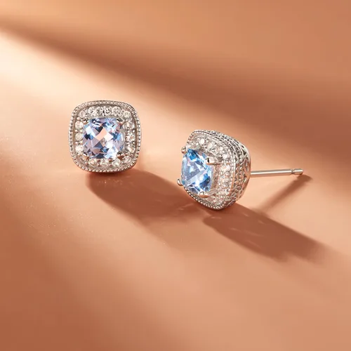 Miniatura 9 de Amazon Essentials Aretes de plata de ley con piedra natal de corte cojín y zafiro blanco creado (anteriormente colección Amazon)