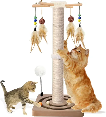 Poste rascador alto para gatos, 33 pulgadas, sisal, juguetes de muebles interactivos para gatos adultos de interior, 2 métodos de montaje, torre