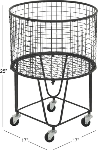 Miniatura 3 de CosmoLiving by Cosmopolitan Carrito de Almacenamiento de Metal de Conjunto Profundo con Canasta de Lavandería de Malla Rodante, 18" x 18" x 24