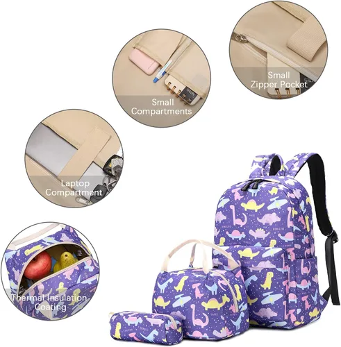Miniatura 4 de Ecodudo - Morral ligero para niños y niñas, lindas mochilas escolares con lonchera