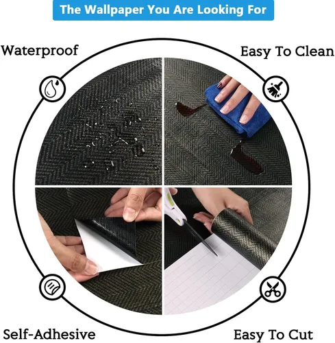 Miniatura 9 de CRE8TIVE Papel tapiz de pasto negro dorado para despegar y pegar, papel tapiz metálico de espiga con textura, autoadhesivo, tela extraíble, papel