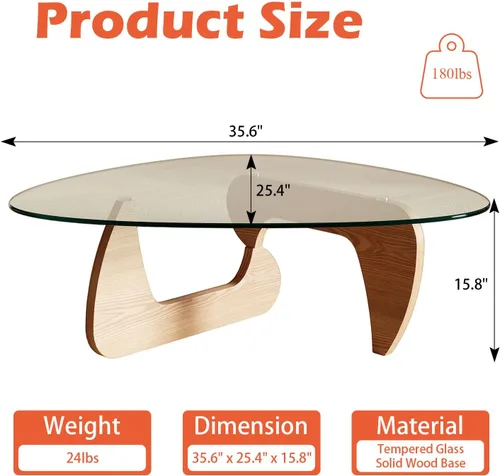 Miniatura 2 de Mesa auxiliar moderna para sala de estar y espacios pequeños, 35.6 x 25.4 x 15.8 pulgadas, mesa triangular de vidrio templado y base de madera