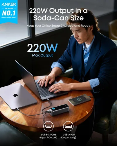 Miniatura 2 de Anker Prime Power Bank, cargador portátil de 3 puertos de 20,100 mAh con salida máxima de 220 W, carga bidireccional, aprobado por la TSA, control