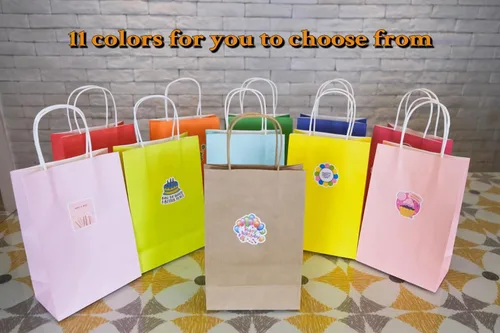 Miniatura 6 de Ottin Bolsas de papel de estraza amarillas con asa, paquete de 30 bolsas de regalo envueltas en papel a granel para niños, cumpleaños, manualidades