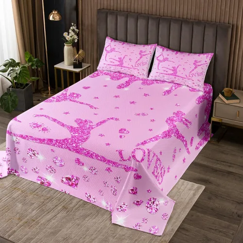 Miniatura 5 de Erosebridal Juego de edredón deportivo de animadora rosa para niñas, juego de edredón de lentejuelas con purpurina y diamantes para decoración