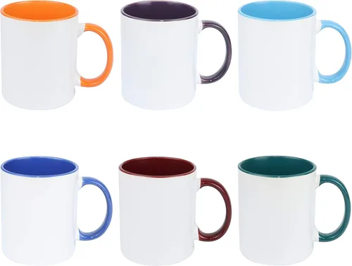 Miniatura 30 de Taza de café de sublimación de cerámica blanca de 11 onzas con colores sólidos en el interior y mango negro, rojo, rosa, azul, verde y amarillo, 6