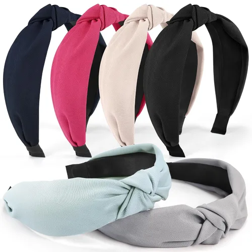Miniatura 15 de DiyJibb Diademas para Mujeres y Niñas - 6 Piezas Diademas Elegantes con Nudo Superior - Diadema Anudada para Mujeres - Bandas para la Cabeza Anchas